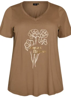 T-Shirt aus Baumwolle mit Frontprint und V-Ausschnitt