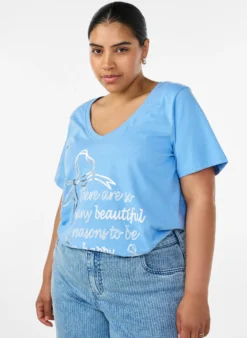 T-Shirt aus Baumwolle mit V-Ausschnitt und Frontprint