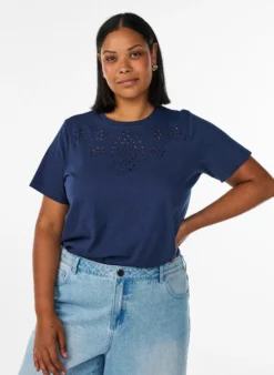 T-Shirt aus Bio-Baumwolle mit Lochstickerei