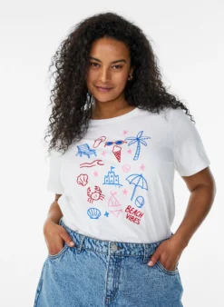 T-Shirt aus Bio-Baumwolle mit Strand-Print