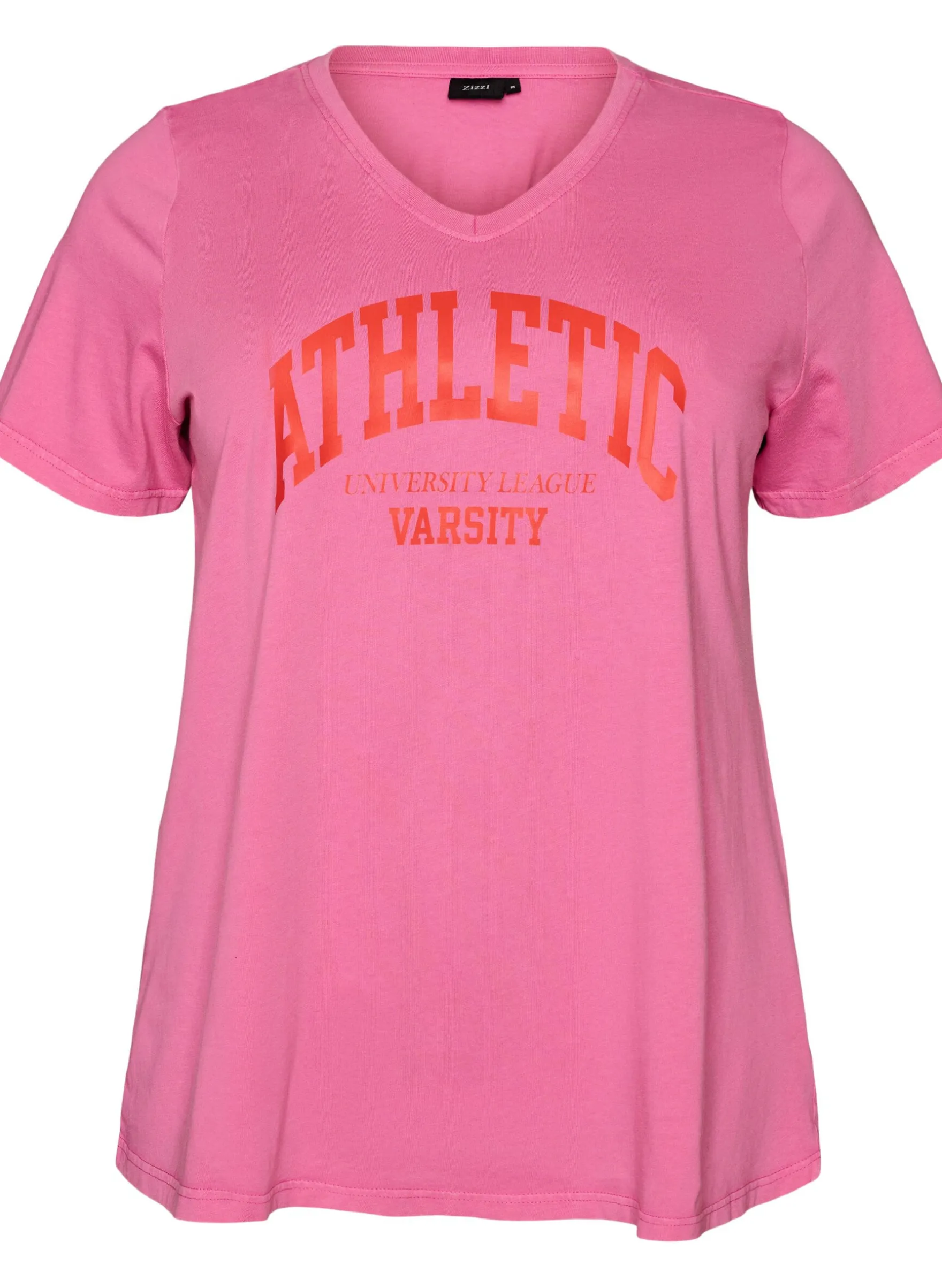 T-Shirt aus Bio-Baumwolle mit Varsity-Print und V-Ausschnitt