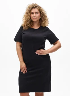 T-Shirtkleid aus geripptem Jersey in Knielänge
