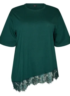 T-Shirt mit asymmetrischem Spitzensaum