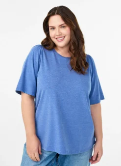 T-Shirt mit Glitzer und kurzen Puffärmeln