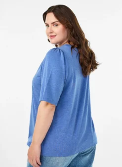 T-Shirt mit Glitzer und kurzen Puffärmeln