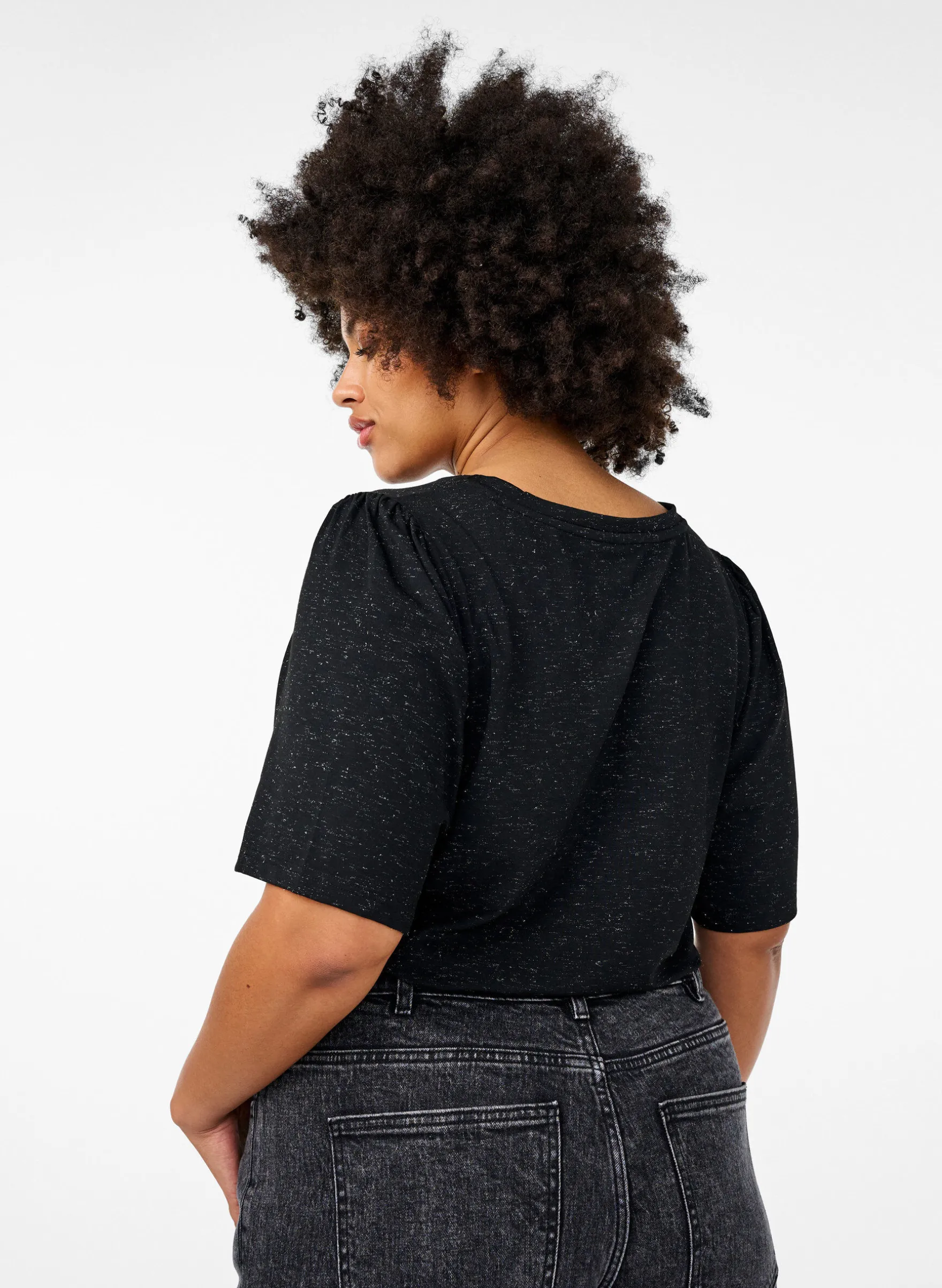 T-Shirt mit Glitzer und kurzen Puffärmeln