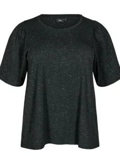 T-Shirt mit Glitzer und kurzen Puffärmeln