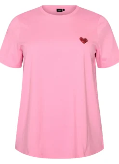 T-Shirt mit Pailletten-Herz und buntem Rückenprint