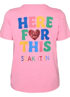 T-Shirt mit Pailletten-Herz und buntem Rückenprint