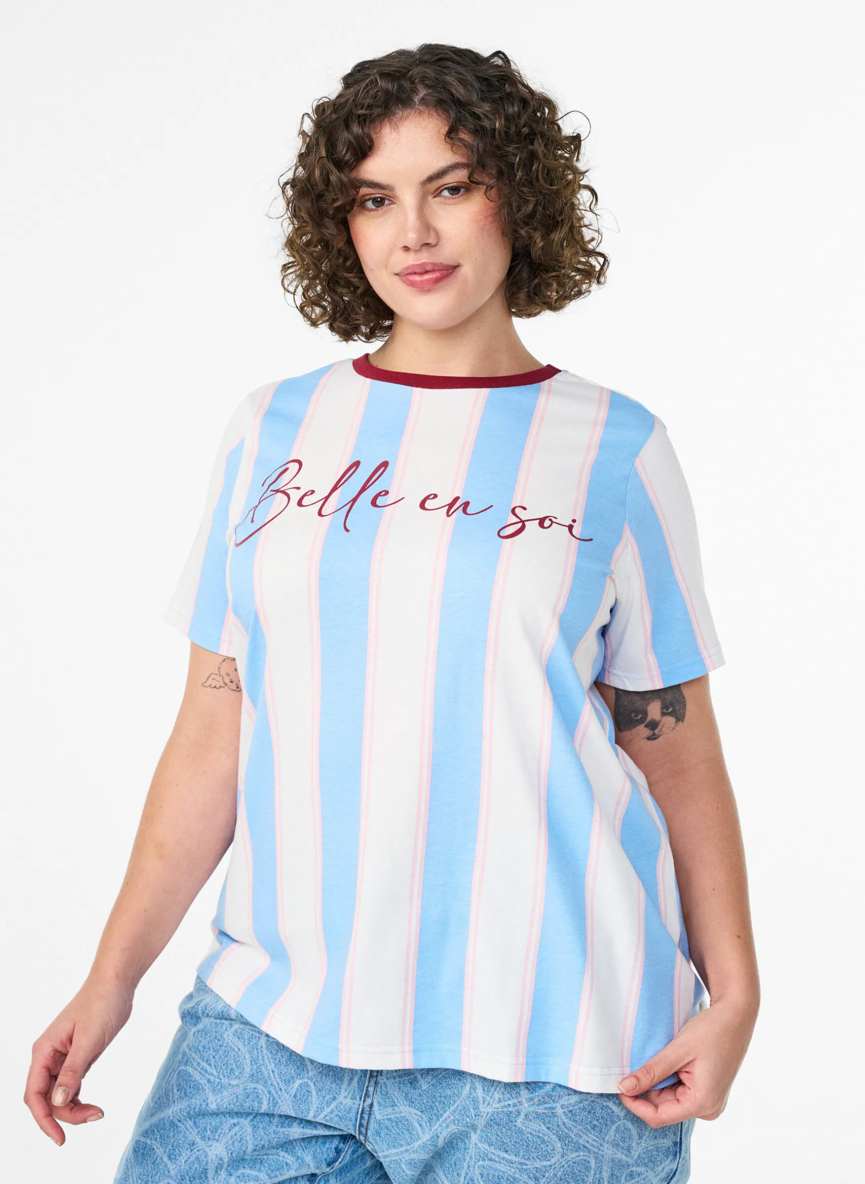 T-Shirt mit Streifen und Textprint