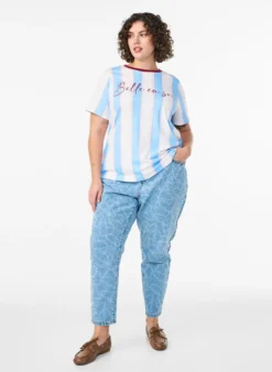 T-Shirt mit Streifen und Textprint