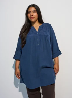Tunika aus Baumwollmusselin mit Broderie Anglaise