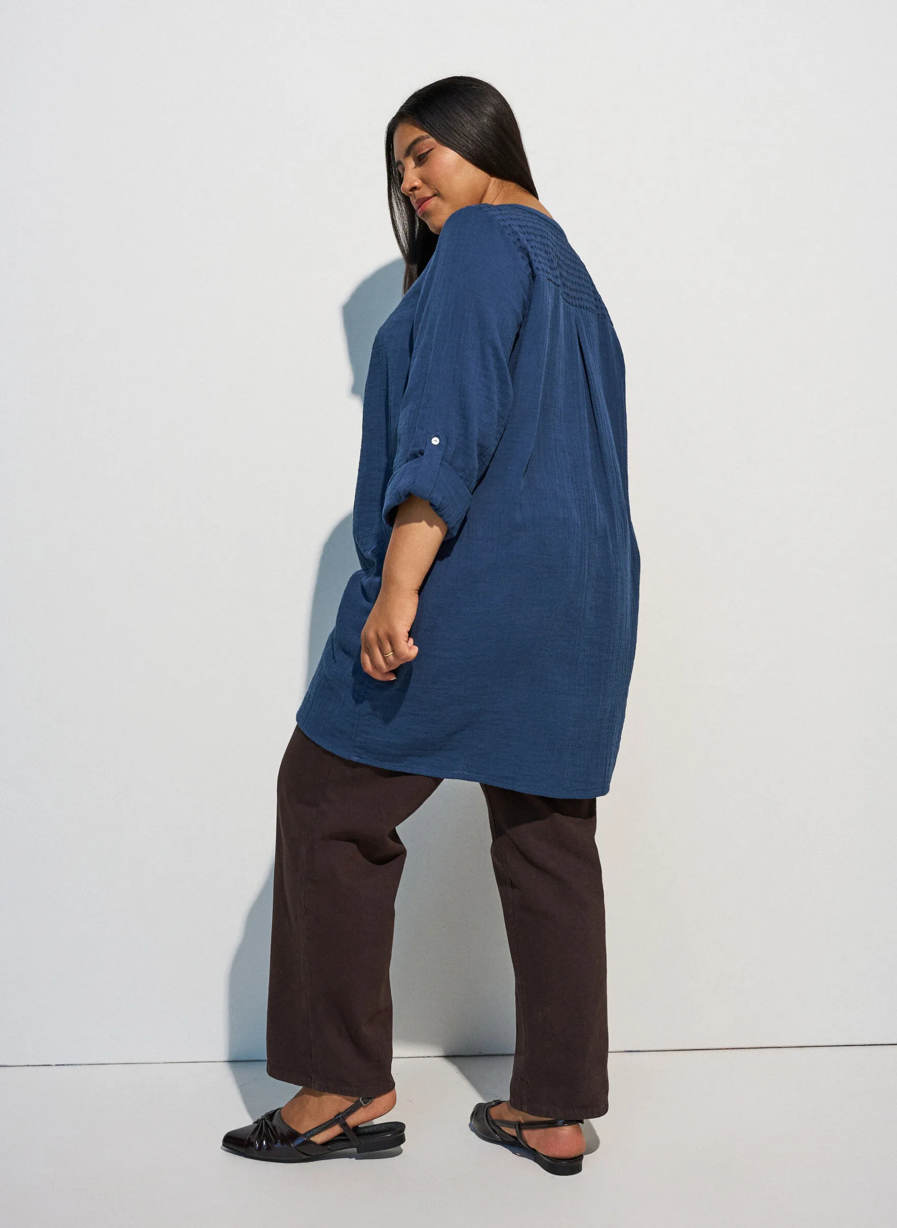 Tunika aus Baumwollmusselin mit Broderie Anglaise