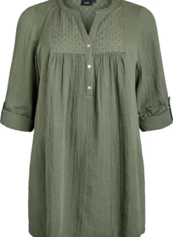 Tunika aus Baumwollmusselin mit Broderie Anglaise