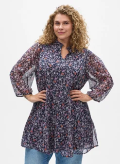 Tunika aus Viskose mit geblümtem Print und Glitzerfäden