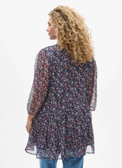 Tunika aus Viskose mit geblümtem Print und Glitzerfäden