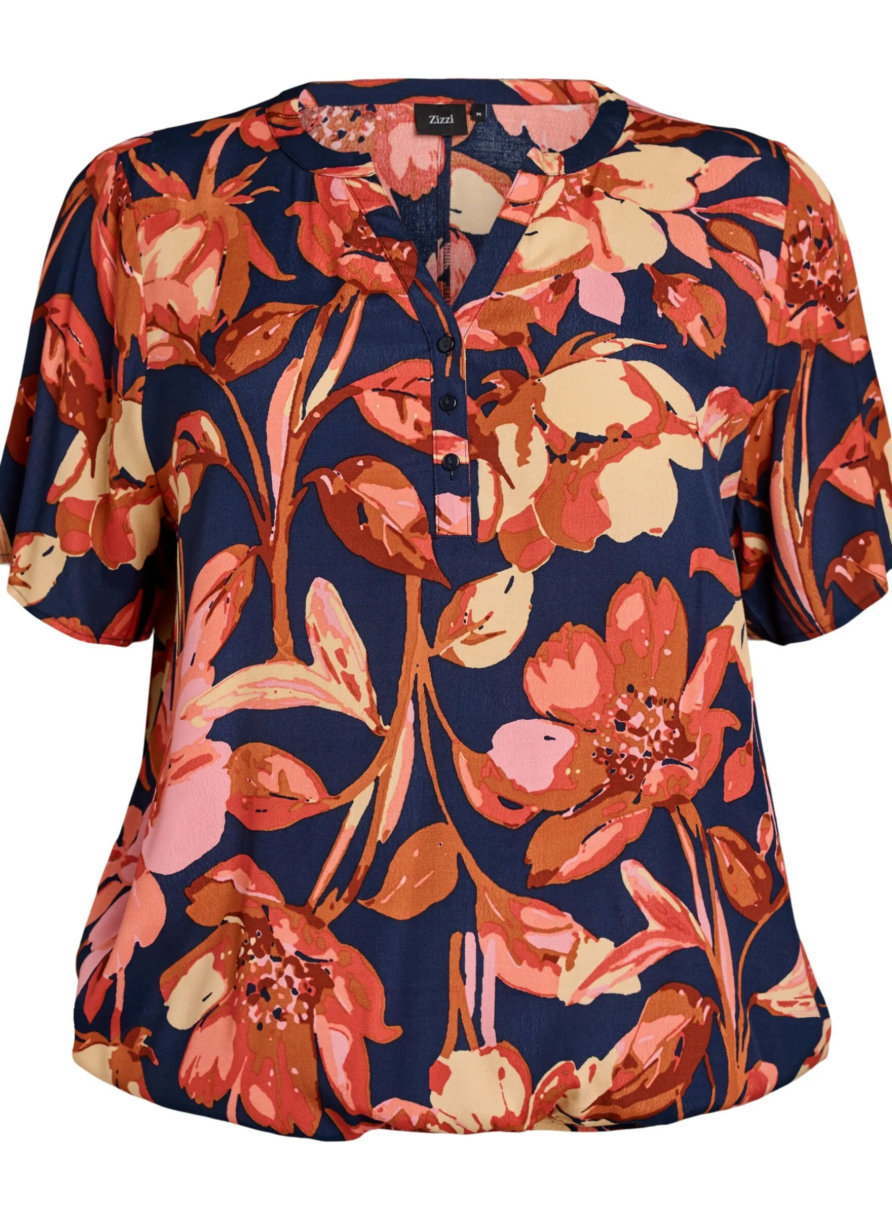 Viskosebluse mit Blumenprint und kurzen Ärmeln