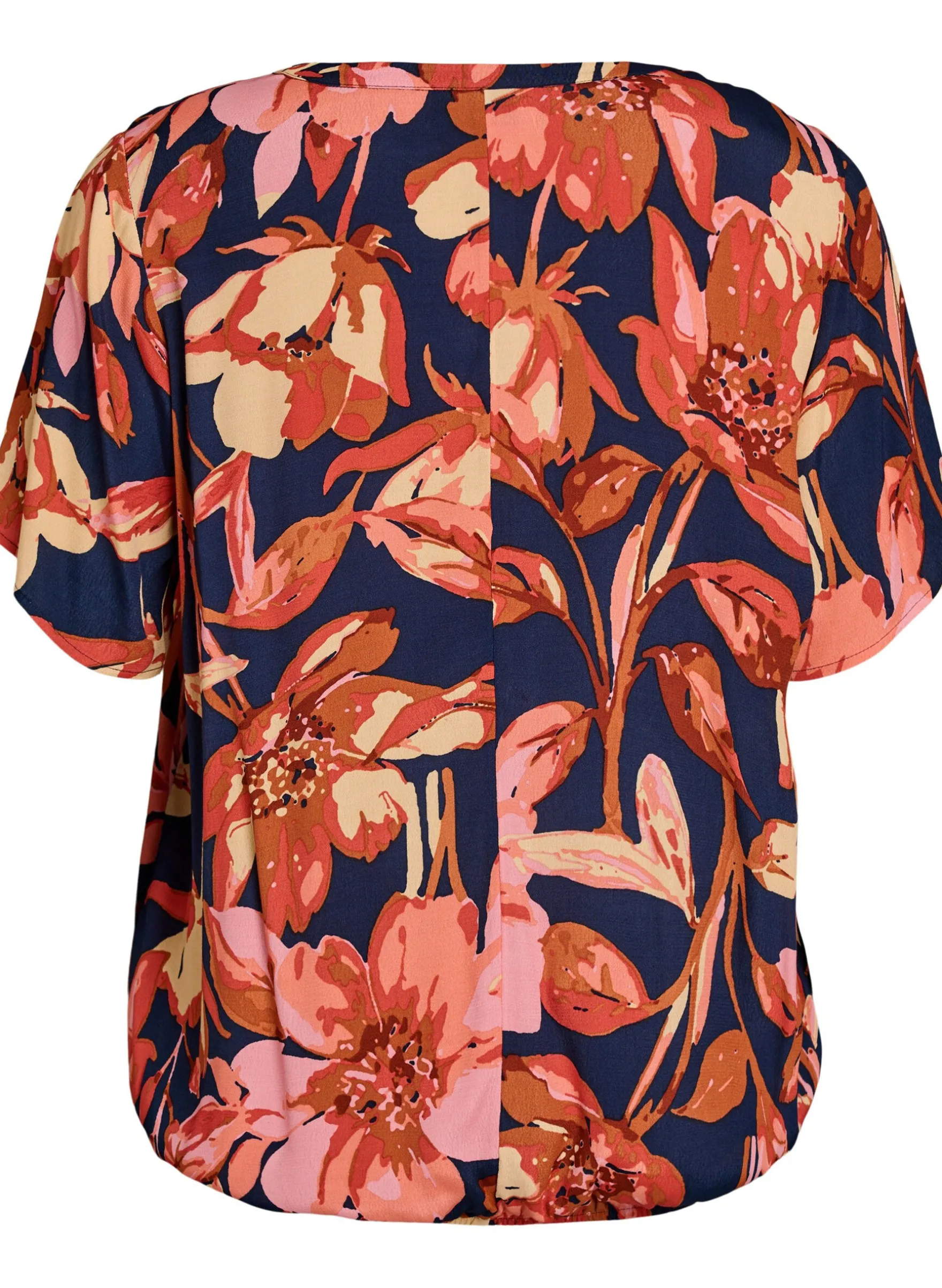 Viskosebluse mit Blumenprint und kurzen Ärmeln