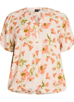 Viskosebluse mit Blumenprint und kurzen Ärmeln