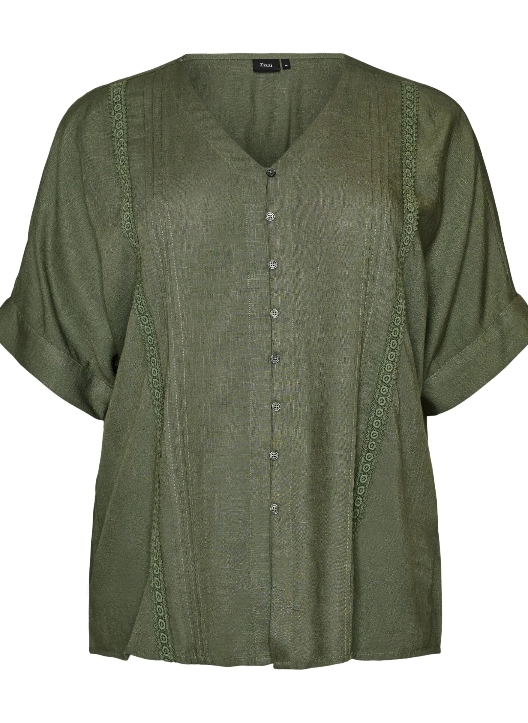Viskosebluse mit Crochet-Besatz und Knöpfen