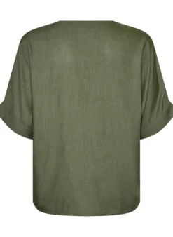 Viskosebluse mit Crochet-Besatz und Knöpfen