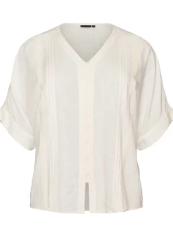 Viskosebluse mit Crochet-Besatz und Knöpfen