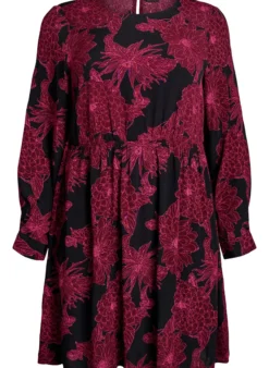 Viskosekleid mit Druck und langen Ärmeln