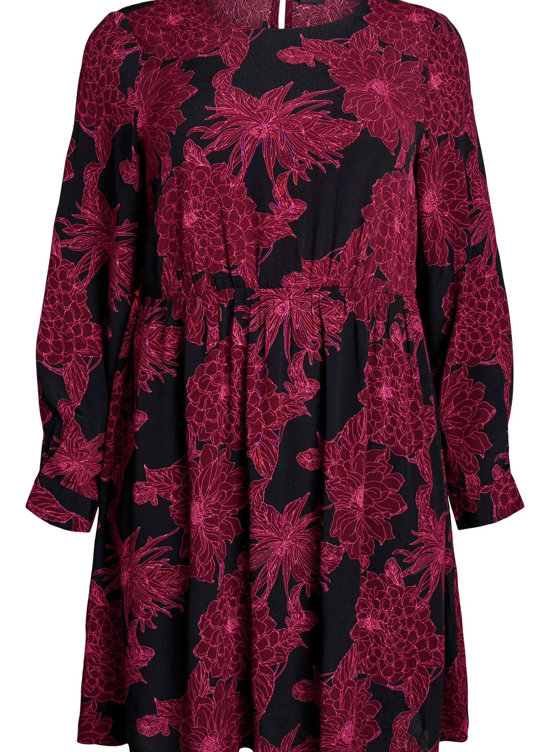 Viskosekleid mit Druck und langen Ärmeln