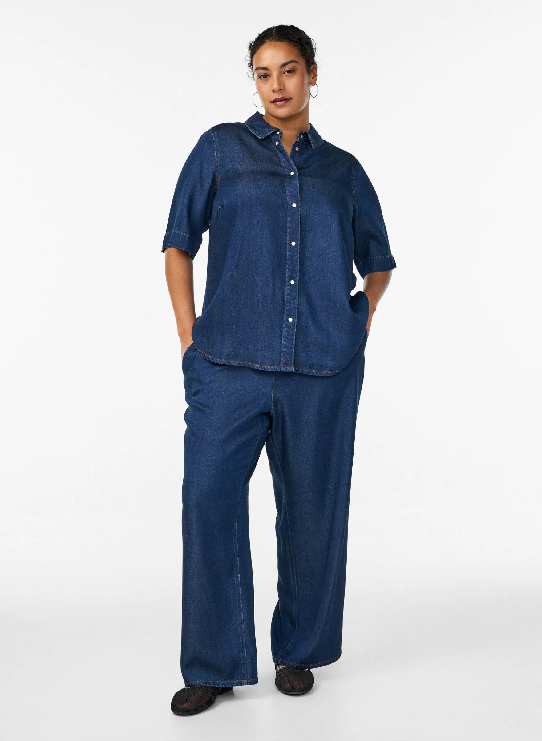 Weite Lyocellhose in Denim-Optik