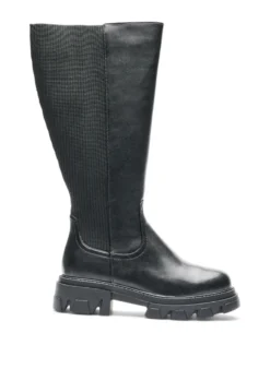 Weiter Passform - Langer Stiefel mit gerippten Einsätzen