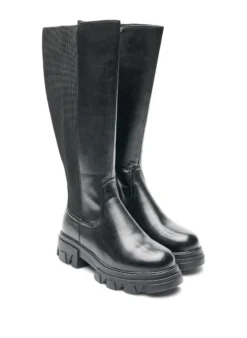 Weiter Passform - Langer Stiefel mit gerippten Einsätzen