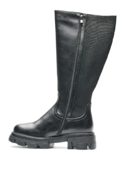 Weiter Passform - Langer Stiefel mit gerippten Einsätzen
