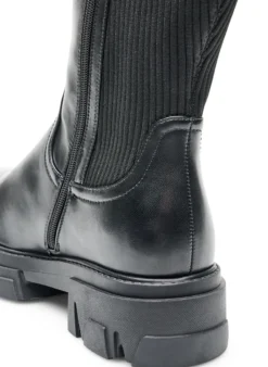 Weiter Passform - Langer Stiefel mit gerippten Einsätzen