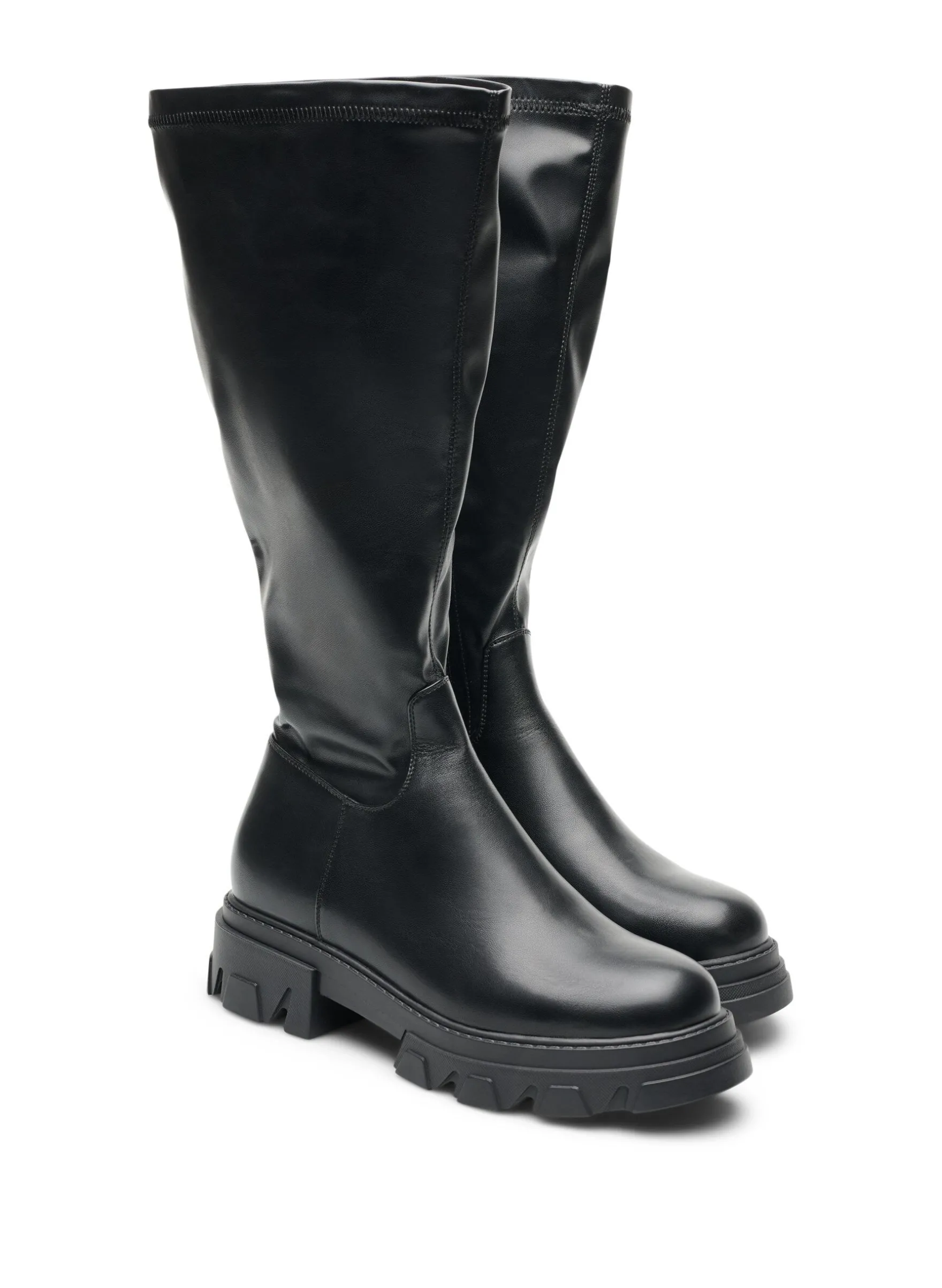 Weiter Passform - Langschaftstiefel aus Kunstleder mit klobiger Sohle