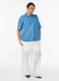 Weite Spitzenhose mit Kontraststreifen