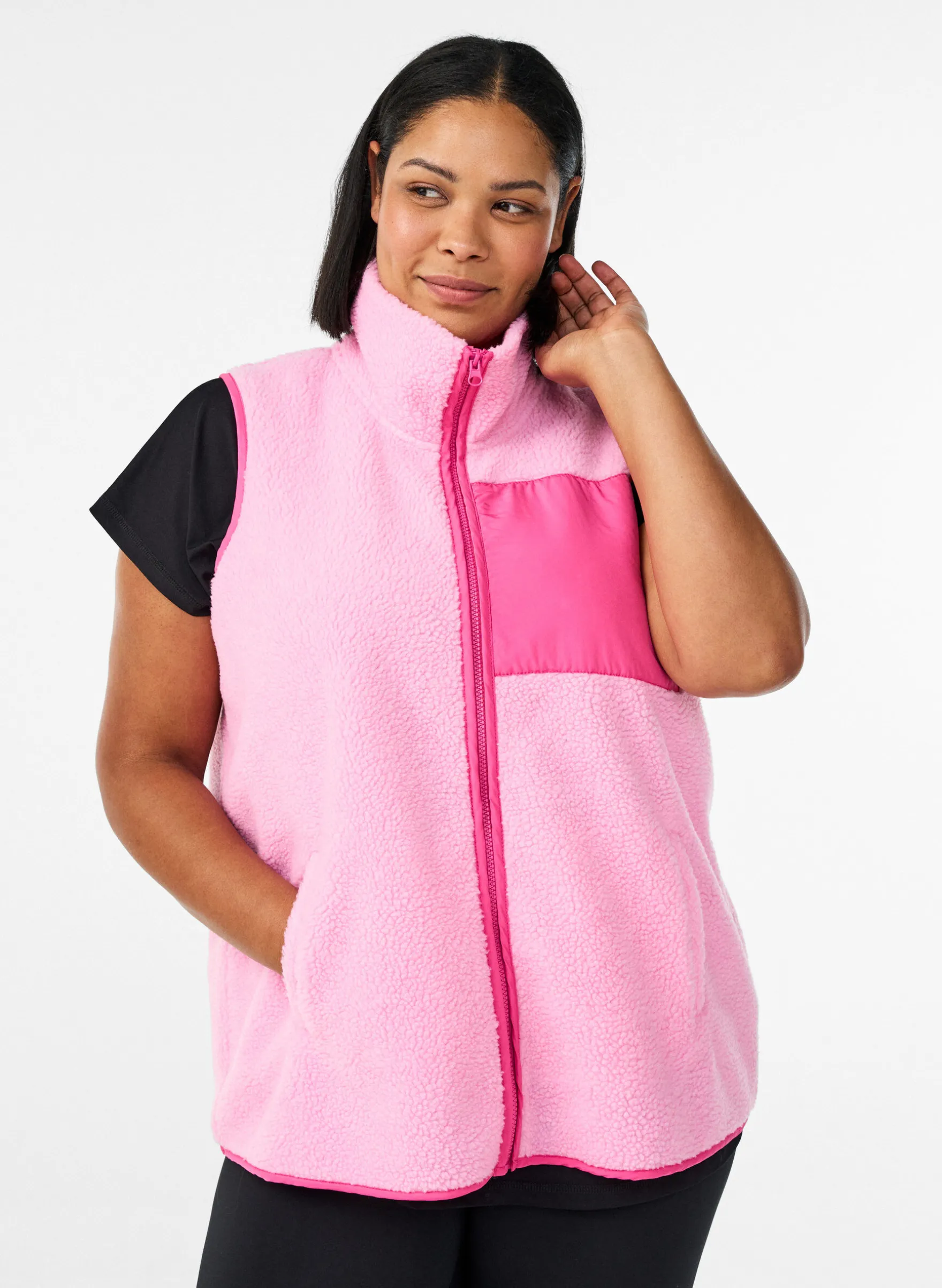 Weste aus Teddyfleece mit Reißverschluss und Kontrastdetails
