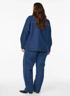 Wide-Leg-Jeans mit Nieten und hoher Taille