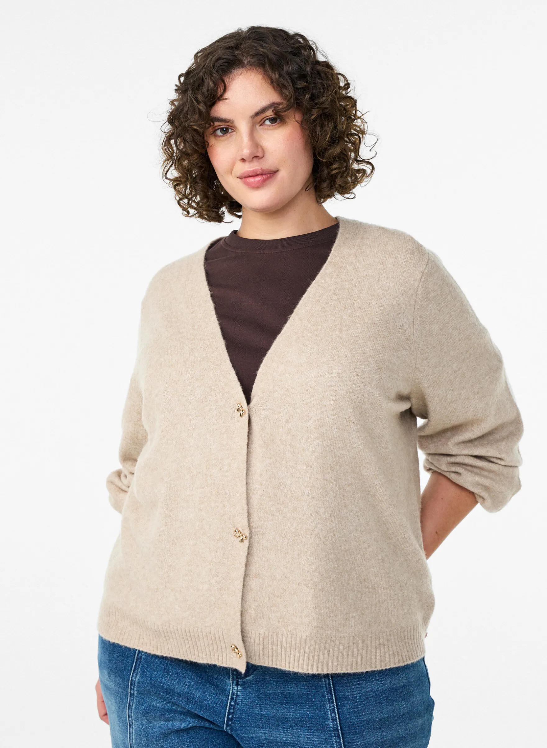 Wollstrickjacke mit Schleifenknöpfen