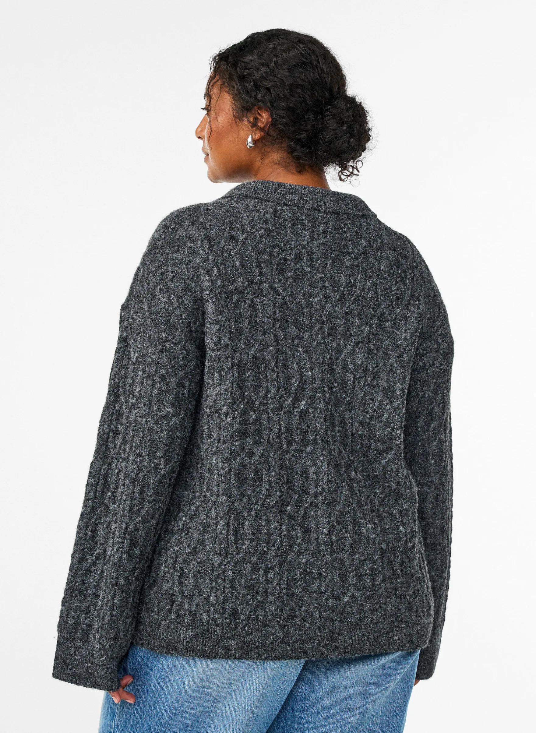 Zopfmuster-Pullover mit Polokragen