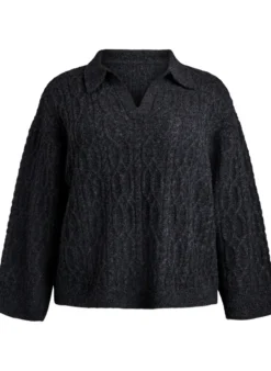 Zopfmuster-Pullover mit Polokragen