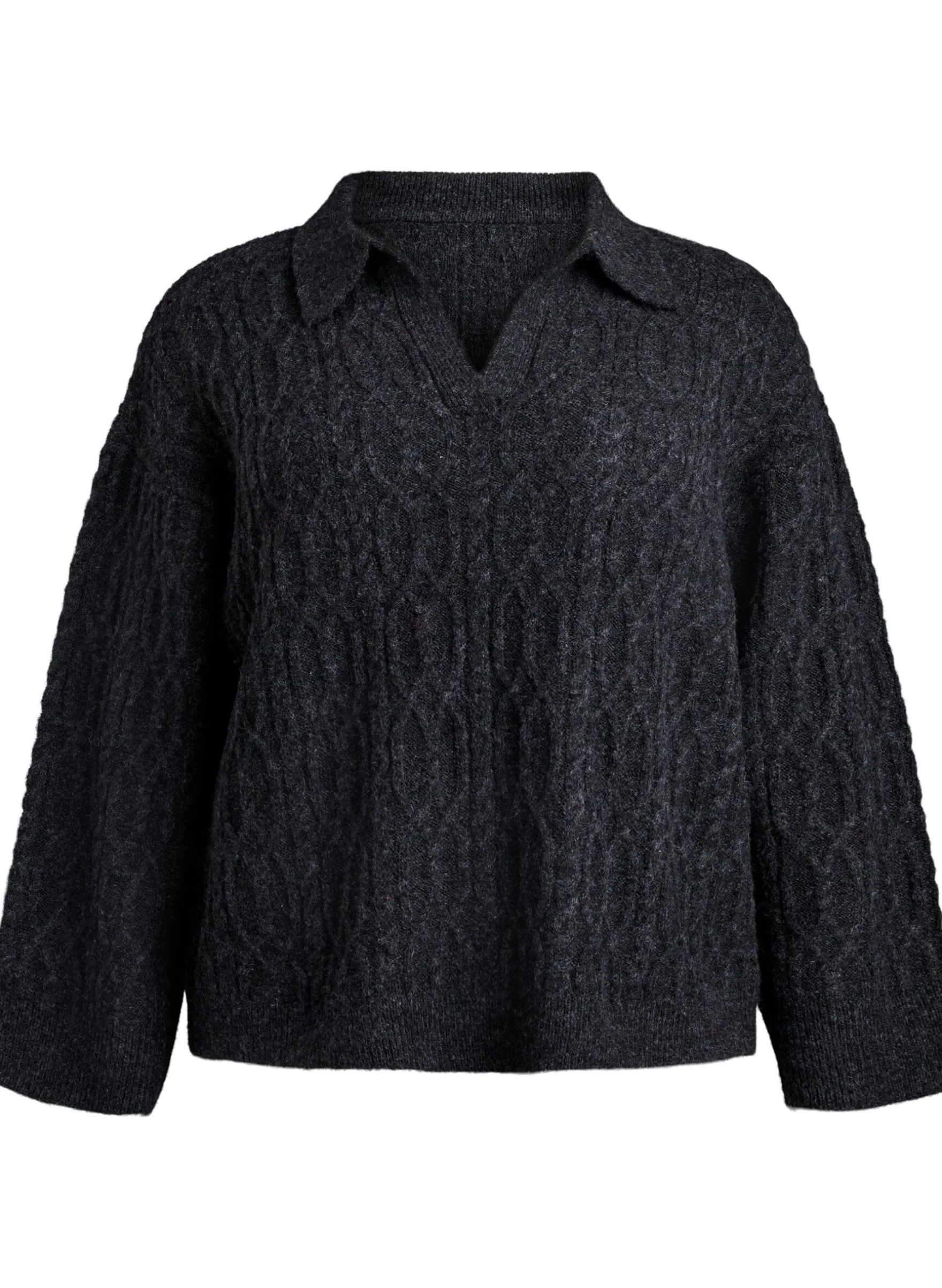 Zopfmuster-Pullover mit Polokragen