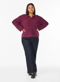 Zopfmusterpullover mit Polokragen
