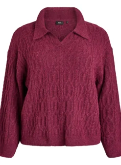 Zopfmusterpullover mit Polokragen