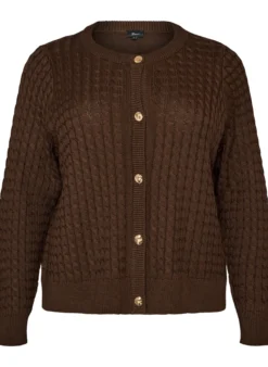 Zopfmuster-Strickjacke mit goldenen Knöpfen