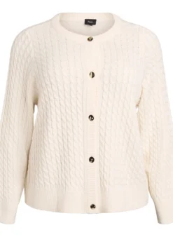 Zopfmuster-Strickjacke mit goldenen Knöpfen